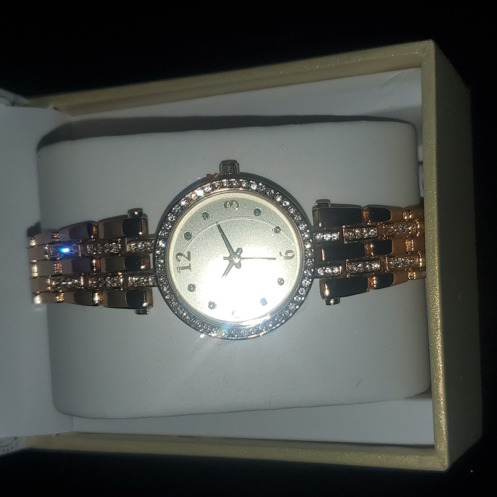 Charter Club Women's Rose Gold Tone Pavé Bracelet Watch 28mm